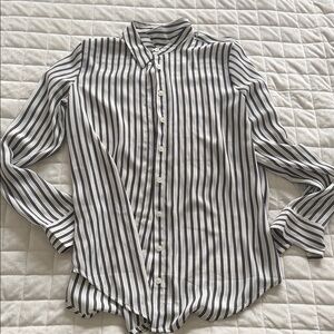 Ann Taylor Factory Black and White Striped Button Down Shirt / Blouse